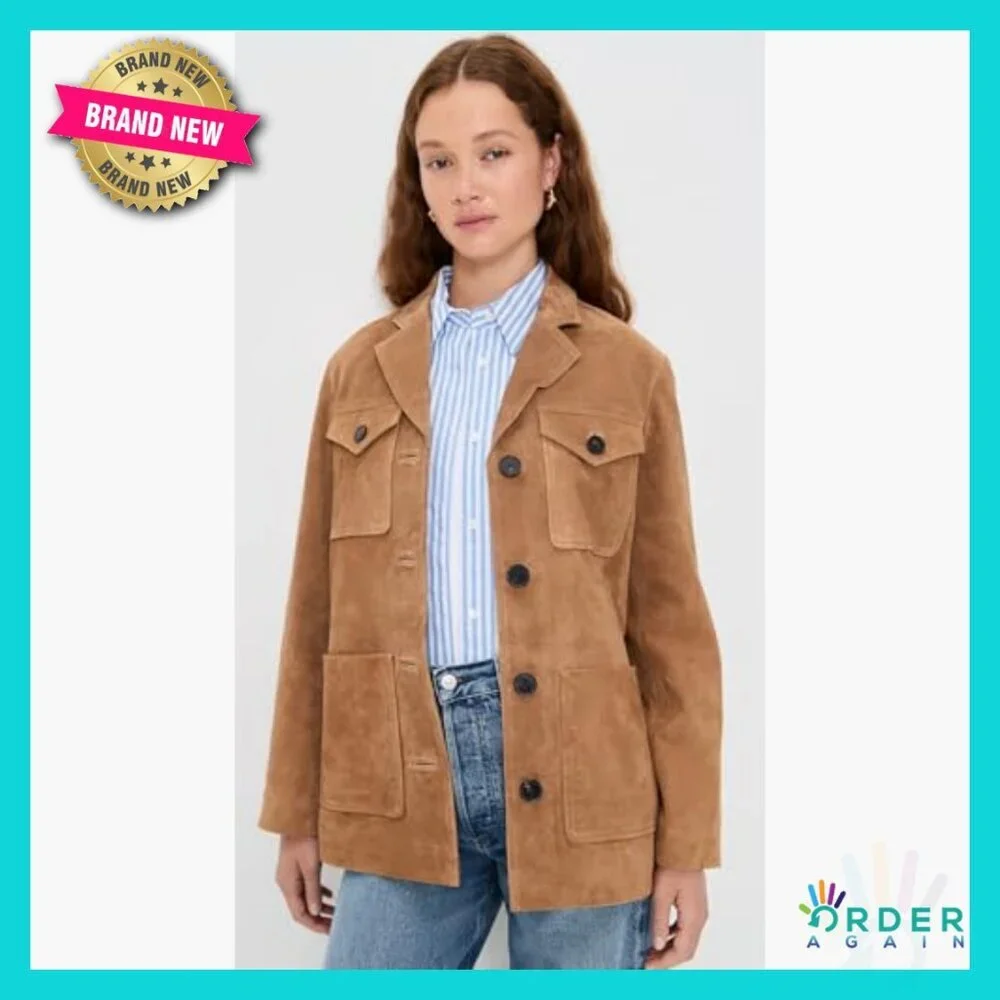 Classic Suede Blazer Long Chore Jacket Elegant Minimal Chic Fall Style - Picture 2 of 6
